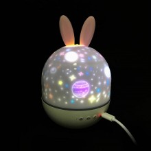 Ночник-проектор светодиодный в форме зайчика Cute Elf вращающийся с проекционной лампой и картинками для проекции, музыкальным сопровождением и световыми эффектами пульт ДУ USB 11х15 см Белый (Night light-2)