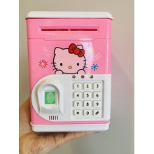 Копилка для банкнот и монет с отпечатком пальца Number Bank детский сейф Hello Kitty банкомат с кодовым замком 19х13 см Pink (HK2103-S1)