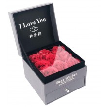 Мыло из роз ароматическое Best Wishes подарочный набор в шкатулке с отделением для украшений I love You 9 бутонов роз Red (Rose-18)