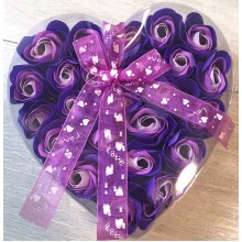Мыло из роз ароматическое Soap Flowers подарочный набор в форме сердца 24 бутона роз Фиолетовые (Rose-10)
