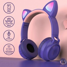 Беспроводные наушники CAT Ear Wireless Headphones складные с кошачьими ушками LED RGB подсветка, встроенный микрофон Bluetooth 5.0 Purple (ZW-028-S1)
