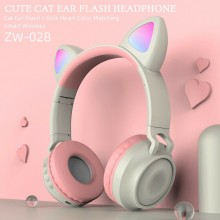 Беспроводные наушники CAT Ear Wireless Headphones складные с кошачьими ушками LED RGB подсветка, встроенный микрофон Bluetooth 5.0 Grey (ZW-028-S1)