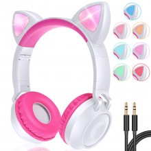 Беспроводные наушники CAT Ear Wireless Headphones складные с кошачьими ушками LED RGB подсветка, встроенный микрофон Bluetooth 5.0 White (ZW-028-S1)