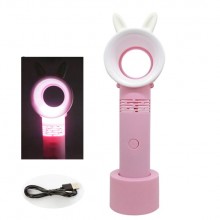 Безлопастной вентилятор UKC аккумуляторный ручной портативный с подставкой и подсветкой, заряжается от USB-кабеля 23 см Розовый (2323-S1)