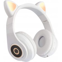 Беспроводные наушники складные CAT Ear с кошачьими ушками LED подсветка, встроенный микрофон Bluetooth 5.0 MP3 FM-радио MicroSD до 32 Гб White (CXT-B39-S1)