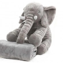 Мягкая Игрушка Слон 60см с пледом 100х160см Baby Sweet и функцией подушки Серая (FL-Elephant-plaid-S1)