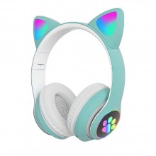 Наушники с кошачьими ушками CAT VZV-23M беспроводные RGB подсветка Bluetooth Бирюзовые (23-S1)