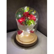 Три розы букет в стеклянной колбе с Led подсветкой в подарочной коробке Красные UKC 21 см (Rose21-S1)