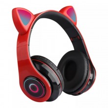 Беспроводные наушники складные CAT Ear с кошачьими ушками LED подсветка, встроенный микрофон Bluetooth 5.0 MP3 FM-радио MicroSD до 32 Гб Red (CXT-B39-S1)