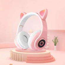Беспроводные наушники складные CAT Ear с кошачьими ушками LED подсветка, встроенный микрофон Bluetooth 5.0 MP3 FM-радио MicroSD до 32 Гб Pink (CXT-B39-S1)