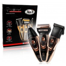 Триммер ProGemei 3 в 1 мужская бритва аккумуляторная для стрижки волос и бороды Gold (GM-595-S1)