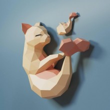 3D Фигура Кот-Рыбка Поделка из Дизайнерской Бумаги Lux Качества 3D-аппликация Papercraft Размер Оригами 400х420х160 мм (425-S1)