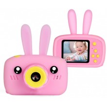 Детский фотоаппарат с силиконовой накладкой в форме зайчика и функцией видеозаписи Cartoon Camera с цветным дисплеем на русском языке Розовый (Series-3)