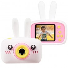 Детский фотоаппарат с силиконовой накладкой в форме зайчика и функцией видеозаписи Cartoon Camera с цветным дисплеем на русском языке Бело-розовый (Series-3)