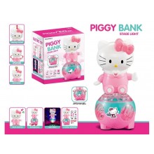 Копилка светящаяся музыкальная Piggy Bank детский сейф в форме кошечки Хеллоу Китти с наклейками Розовая (ZR138-8)