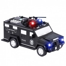 Копилка полицейская машинка с отпечатком пальца Cash Truck детский сейф банкомат со звуковым сопровождением и подсветкой фар Черная (Мoneybox-26)