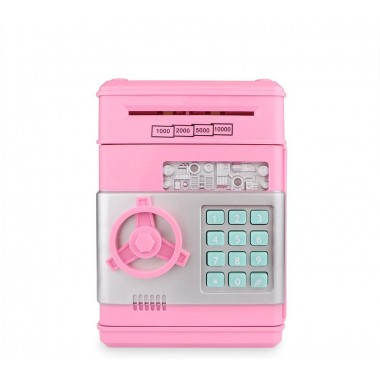 Копилка для банкнот и монет Number Bank детский сейф банкомат с кодовым замком, звуковым сопровождением и кнопками 19х13 см Розовая (5265)
