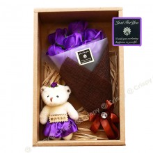 Подарочный набор 3в1 Букет роз + Мишка + Крафтовая коробка Best Wishes цветы из мыла Фиолетовый (JFY-Rose-S1)