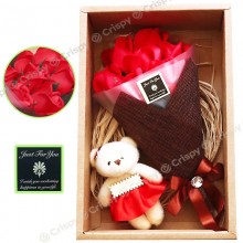 Подарочный набор 3в1 Букет роз + Мишка + Крафтовая коробка Best Wishes цветы из мыла Красный (JFY-Rose-S1)