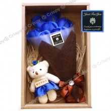 Подарочный набор 3в1 Букет роз + Мишка + Крафтовая коробка Best Wishes цветы из мыла Синий (JFY-Rose-S1)