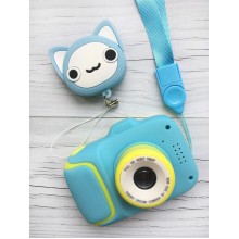 Цифровой детский фотоаппарат с силиконовой крышкой в форме котика Cartoon Camera с цветным дисплеем и играми Blue (Х11)