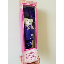 Подарочный набор 2в1 Розы из мыла + Мишка в коробке Happy Holidays 36х10 см Фиолетовый (Happy-Rose-S1)