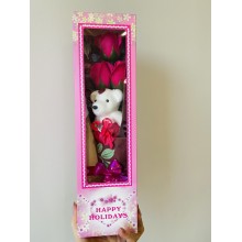 Подарочный набор 2в1 Розы из мыла + Мишка в коробке Happy Holidays 36х10 см Розовый (Happy-Rose-S1)