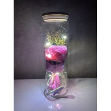 Роза в стеклянной прозрачной колбе Just for You цветок с LED подсветкой 25 см Розовая (Rose-S1)