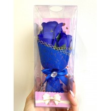 Букет роз из мыла Подарочный набор Happy Holidays 3 цветка в упаковке 18х7см Синий (Bouquet-S1)