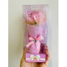 Букет роз из мыла Подарочный набор Happy Holidays 3 цветка в упаковке 18х7см Розовый (Bouquet-S1)
