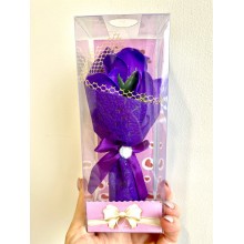Букет роз из мыла Подарочный набор Happy Holidays 3 цветка в упаковке 18х7см Фиолетовый (Bouquet-S1)