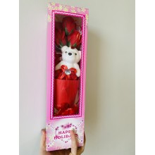 Подарочный набор 2в1 Розы из мыла + Мишка в коробке Happy Holidays 36х10 см Красный (Happy-Rose-S1)