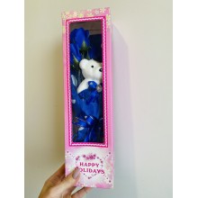 Подарочный набор 2в1 Розы из мыла + Мишка в коробке Happy Holidays 36х10 см Синий (Happy-Rose-S1)