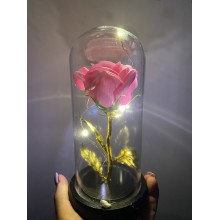 Роза в стеклянной прозрачной колбе Just for You цветок с LED подсветкой 20 см Розовая (Flower-4)