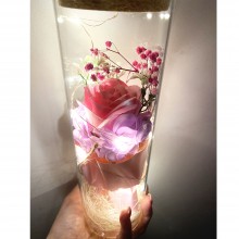 Роза в стеклянной прозрачной колбе Just for You цветок с LED подсветкой 25 см Pink (Flower-2)